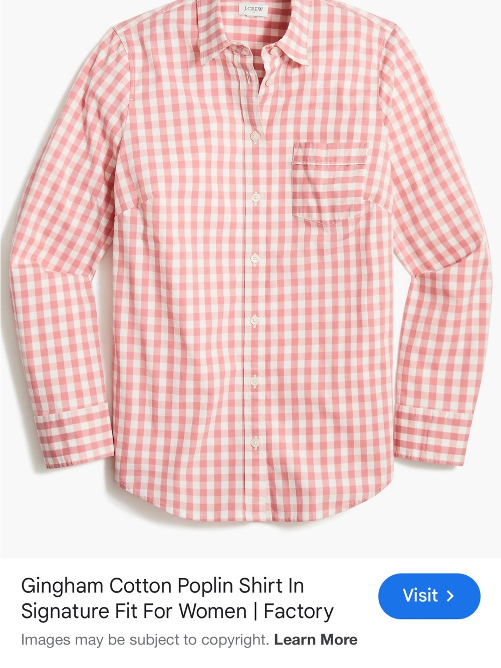 J. Crew Pink Gingham Cotton Poplin Shirt